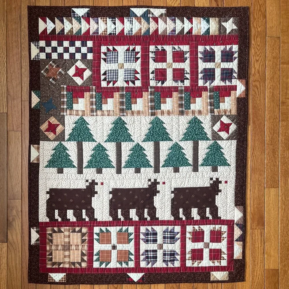 Handstitched Patchwork Baby Quilt / Wall Hanging ~ Bear Paw ~ Log Cabin Pattern